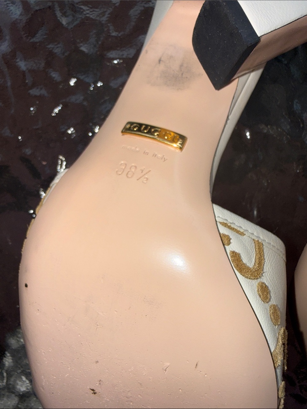 Gucci Cream Leather Slide Mules with Gold Logo Pattern - Picture 8 of 16